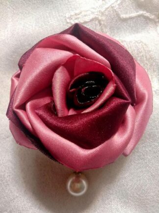 Rose Gold und Kastanienbraun Satin Blumen Brosche (R21)